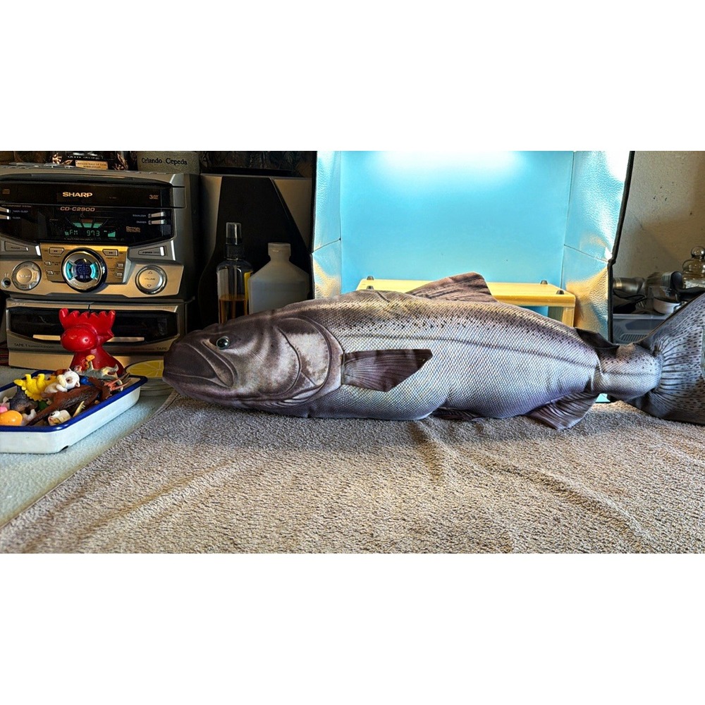 Large Gray Steelhead Fish Plush Stuffed Animal Pillow Soft 24-36" Trophy Fish